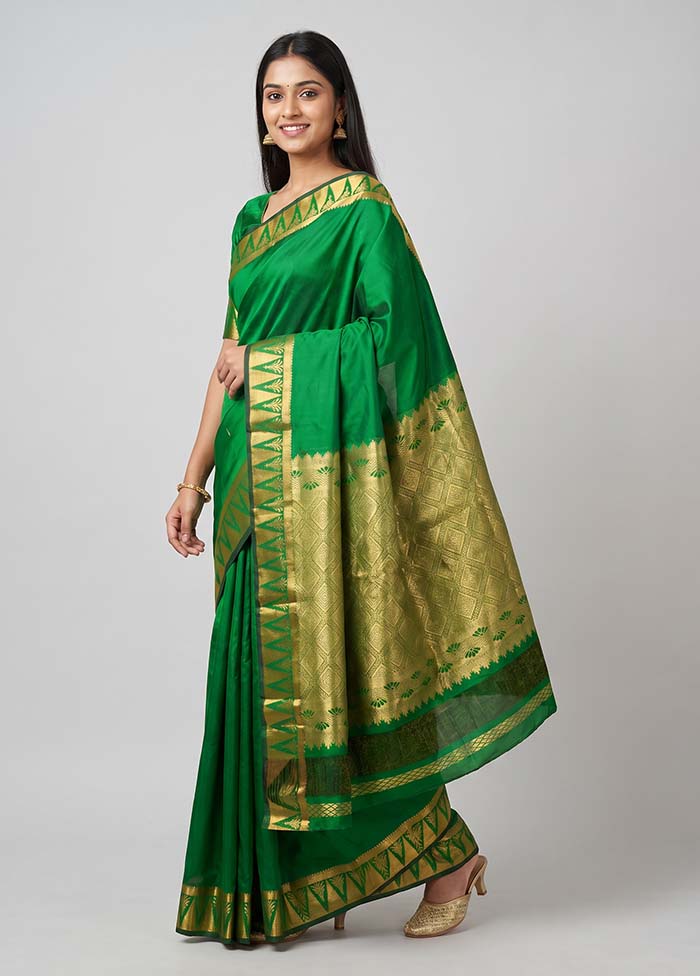 Green Kanjivaram Silk Saree With Blouse Piece