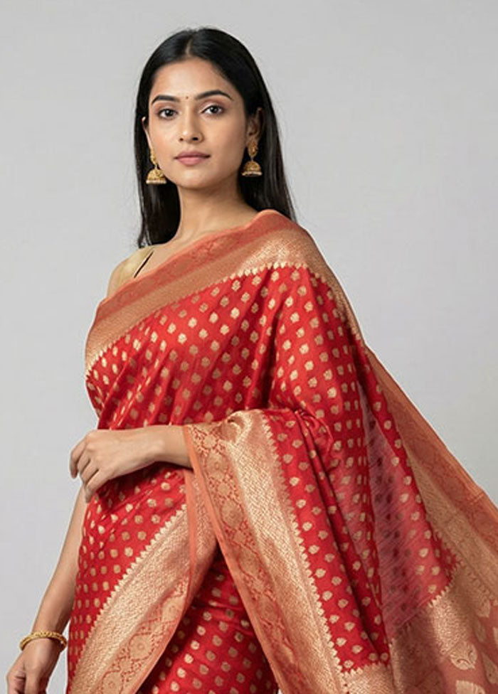 Red Pure Cotton Saree With Blouse Piece