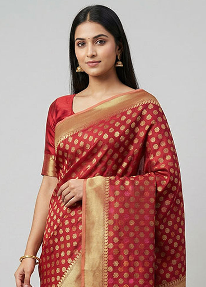 Red Pure Cotton Saree With Blouse Piece
