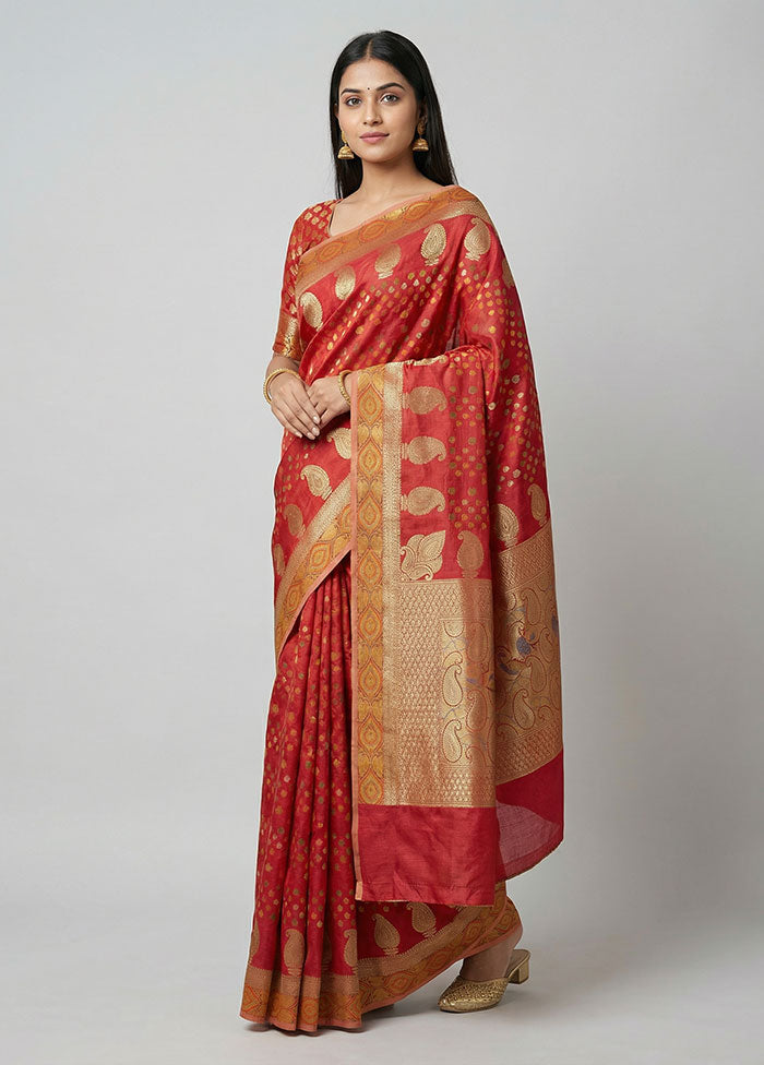 Maroon Pure Cotton Saree With Blouse Piece