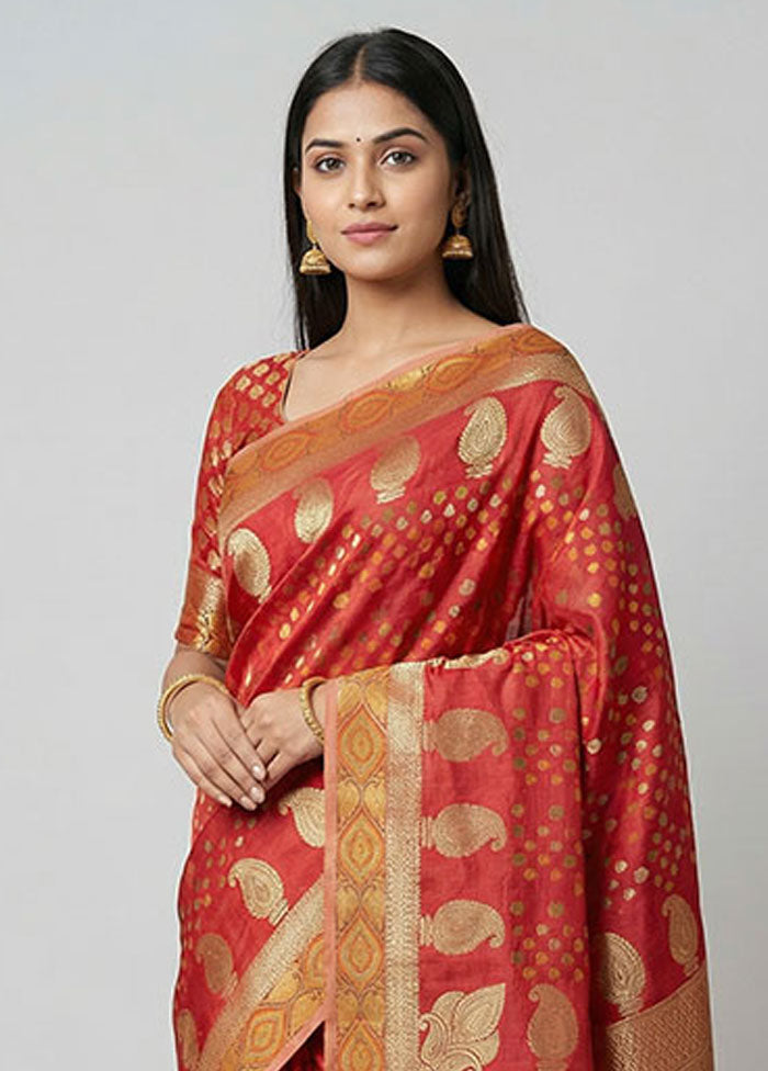Maroon Pure Cotton Saree With Blouse Piece