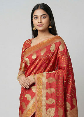 Maroon Pure Cotton Saree With Blouse Piece