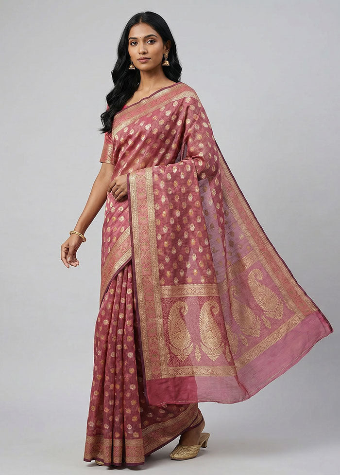 Pink Pure Cotton Saree With Blouse Piece
