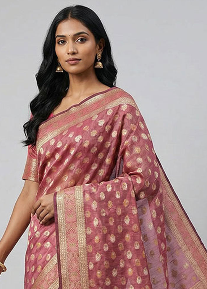 Pink Pure Cotton Saree With Blouse Piece