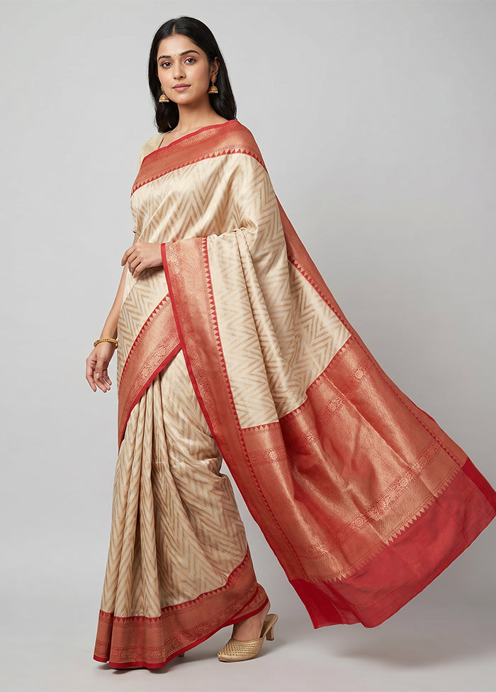 Cream Tissue Silk Saree With Blouse Piece