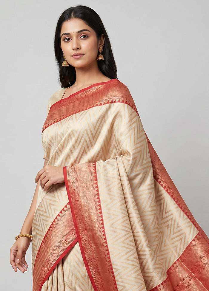 Cream Tissue Silk Saree With Blouse Piece