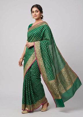 Green Kora Silk Saree With Blouse Piece