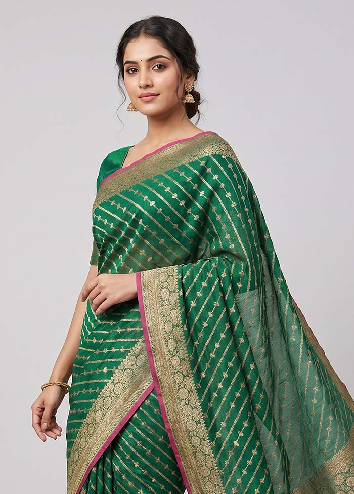 Green Kora Silk Saree With Blouse Piece