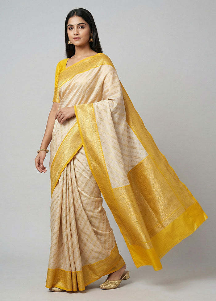 Cream Tissue Silk Saree With Blouse Piece