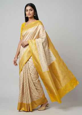 Cream Tissue Silk Saree With Blouse Piece