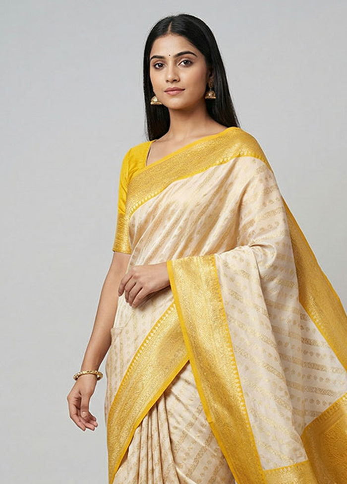 Cream Tissue Silk Saree With Blouse Piece