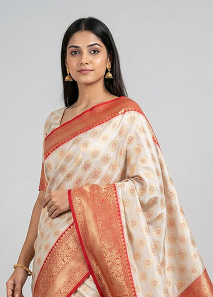 Cream Tissue Silk Saree With Blouse Piece