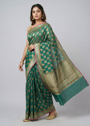 Green Kora Silk Saree With Blouse Piece