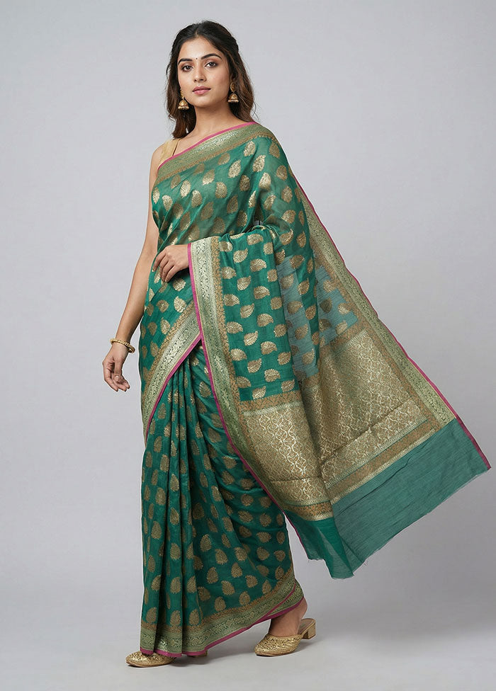 Green Kora Silk Saree With Blouse Piece