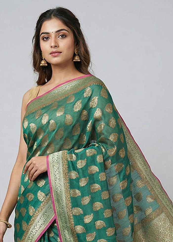 Green Kora Silk Saree With Blouse Piece
