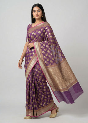 Purple Kora Silk Saree With Blouse Piece