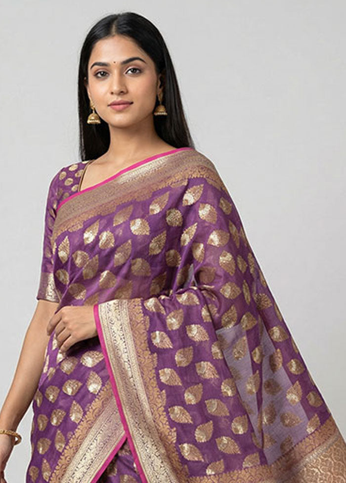 Purple Kora Silk Saree With Blouse Piece