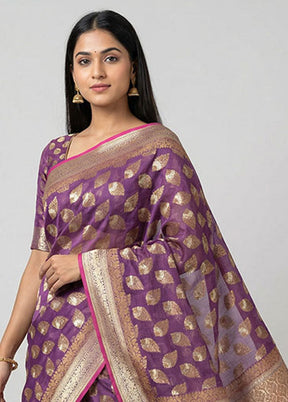 Purple Kora Silk Saree With Blouse Piece