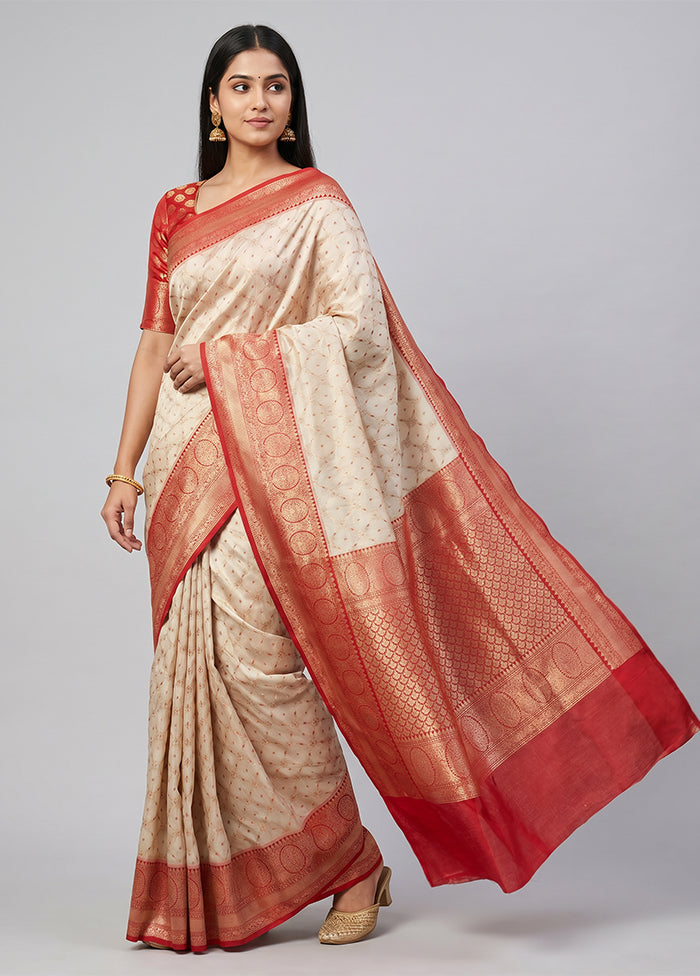 Cream Tissue Silk Saree With Blouse Piece