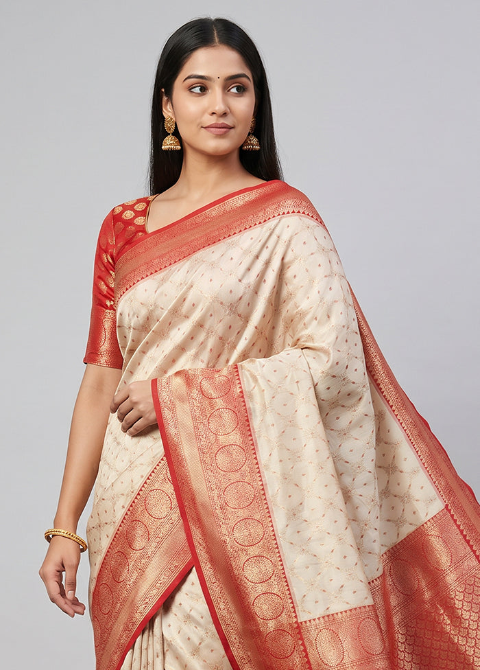 Cream Tissue Silk Saree With Blouse Piece