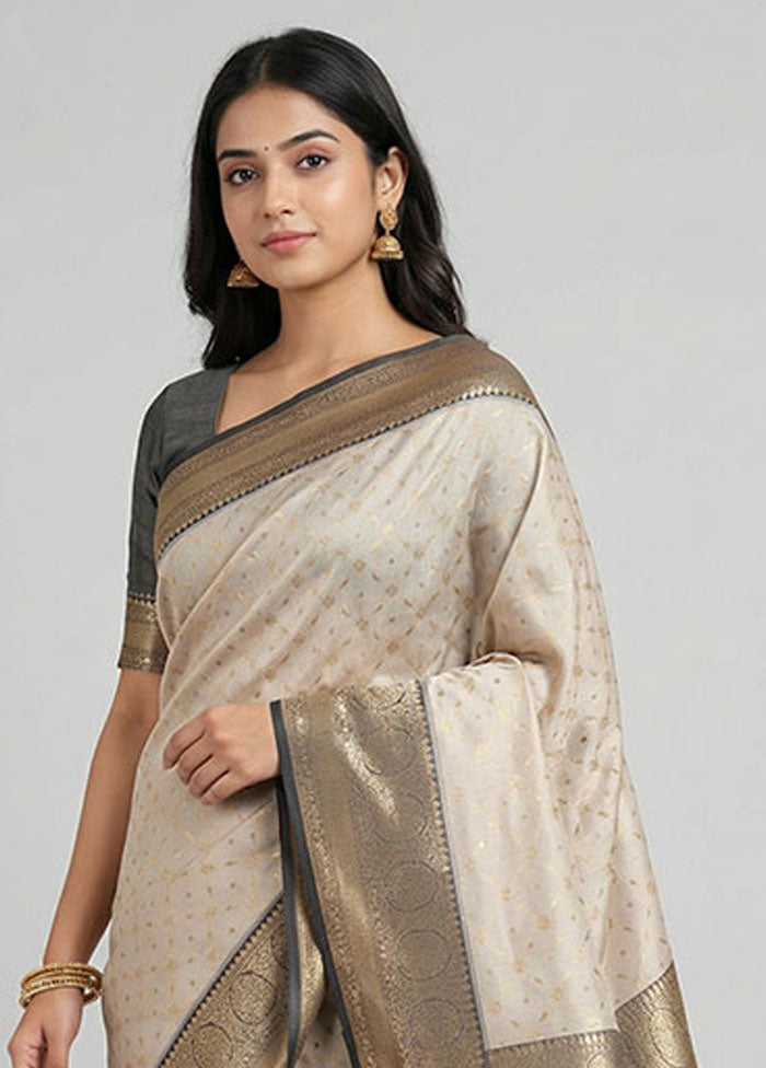 Cream Tissue Silk Saree With Blouse Piece
