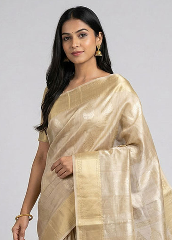 Cream Tissue Silk Saree With Blouse Piece