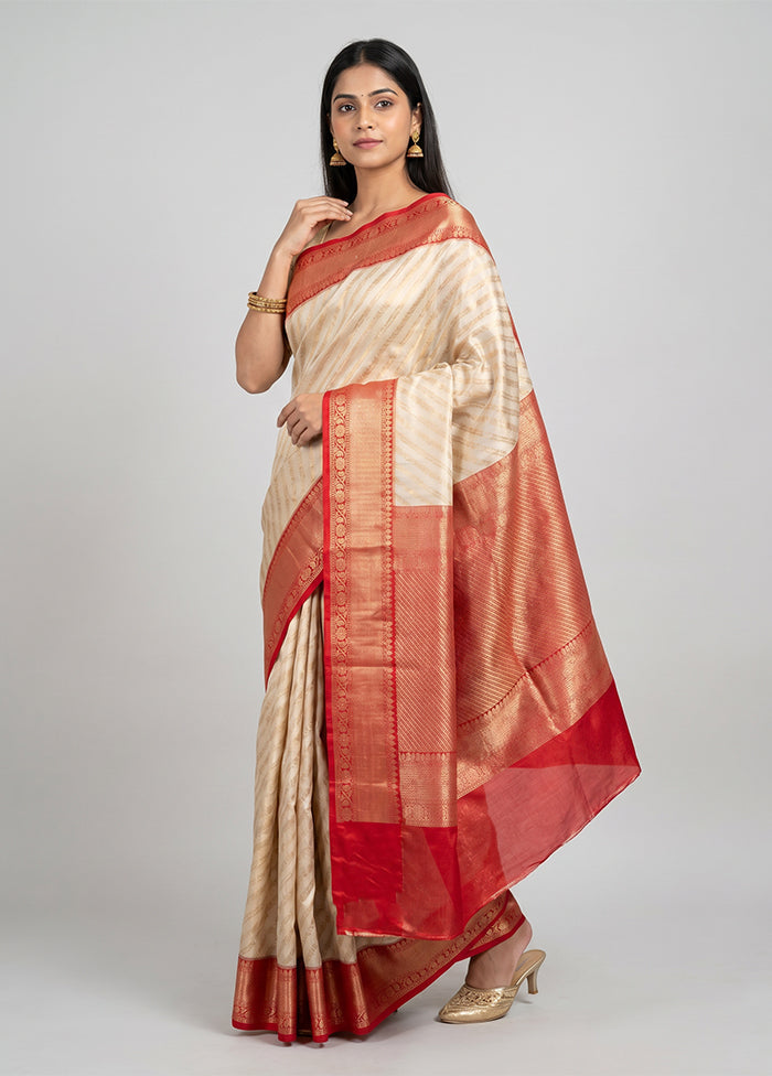 Cream Tissue Silk Saree With Blouse Piece
