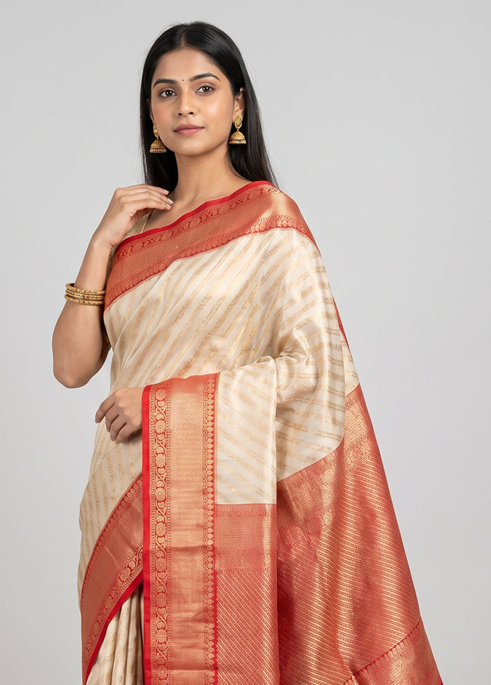 Cream Tissue Silk Saree With Blouse Piece