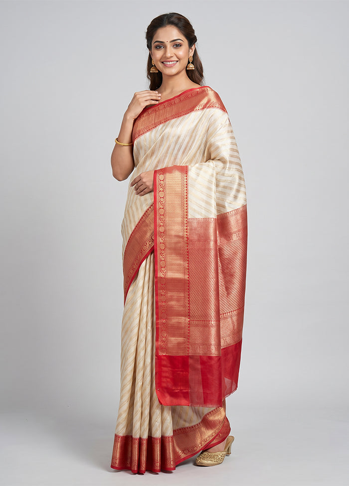 Cream Tissue Silk Saree With Blouse Piece