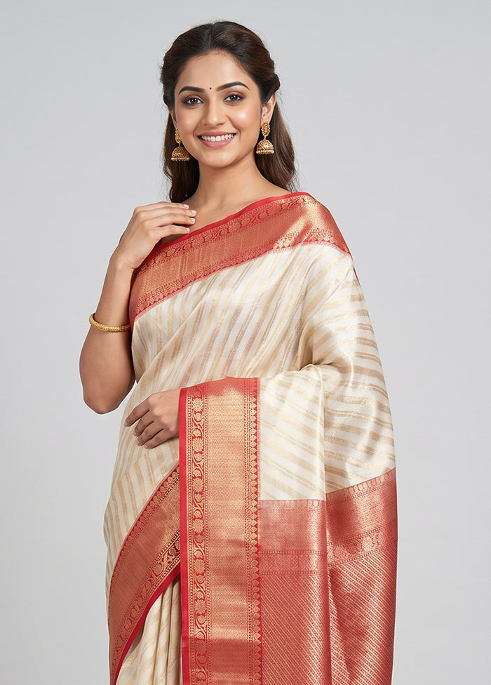 Cream Tissue Silk Saree With Blouse Piece