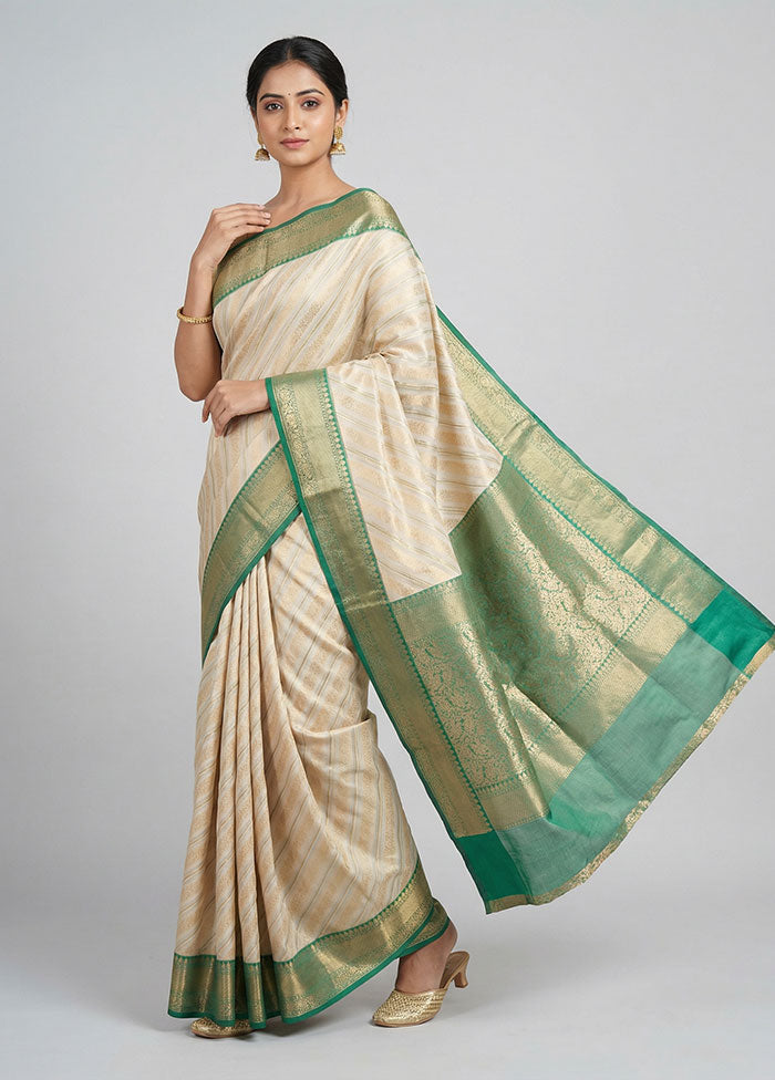 Cream Tissue Silk Saree With Blouse Piece