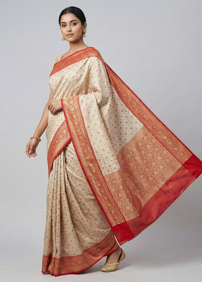 Cream Tissue Silk Saree With Blouse Piece