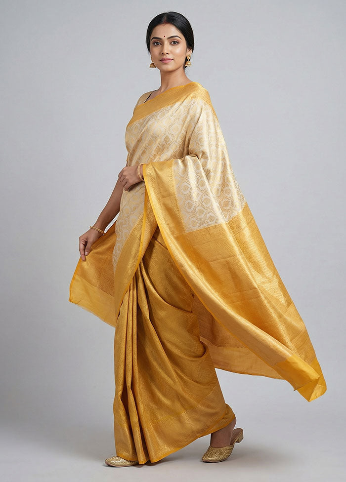 Cream Tissue Silk Saree With Blouse Piece