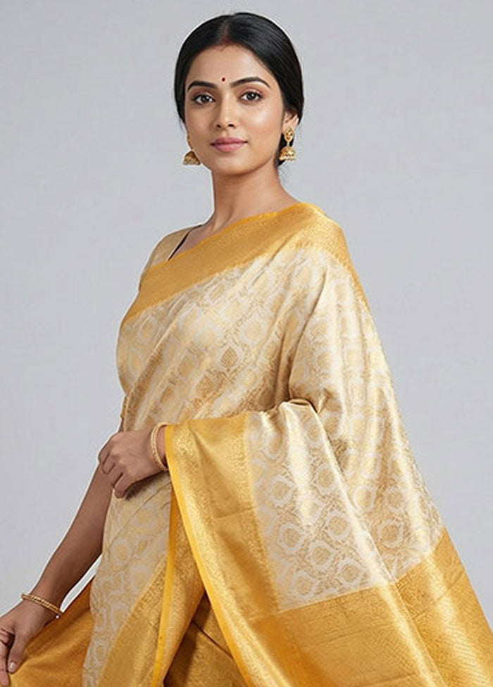 Cream Tissue Silk Saree With Blouse Piece