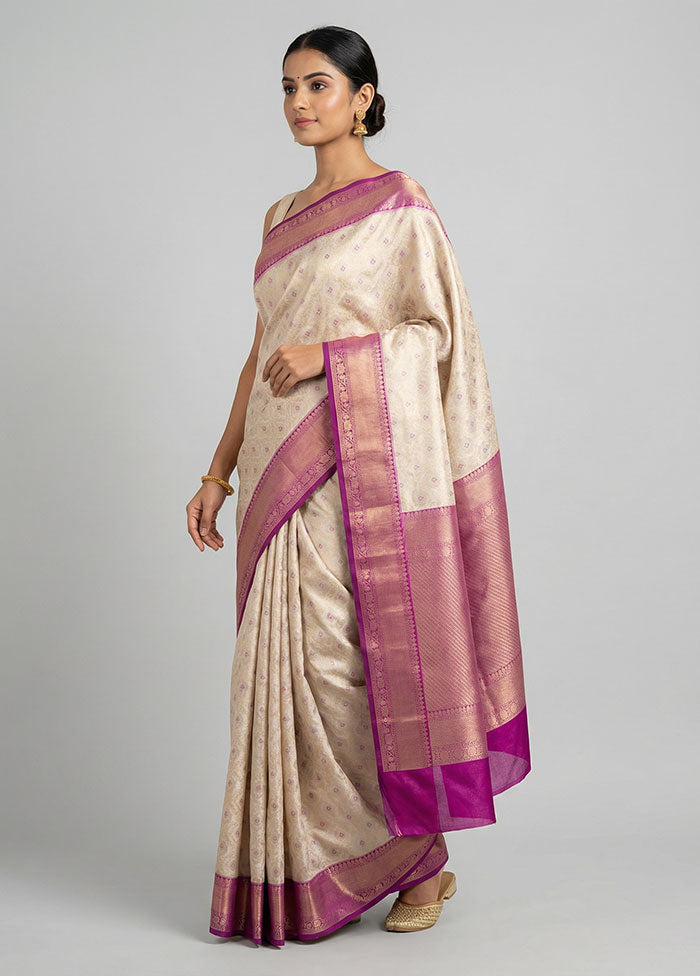 Cream Tissue Silk Saree With Blouse Piece
