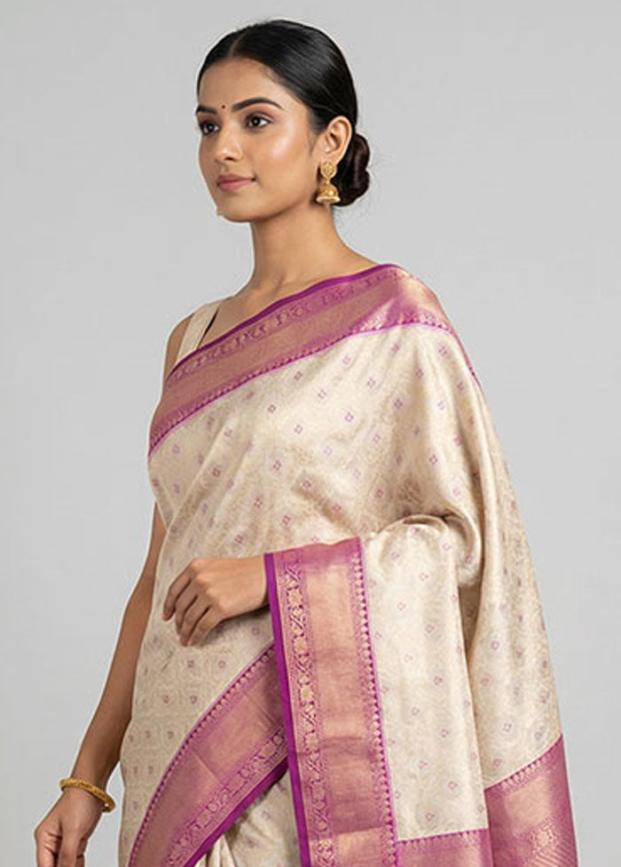 Cream Tissue Silk Saree With Blouse Piece
