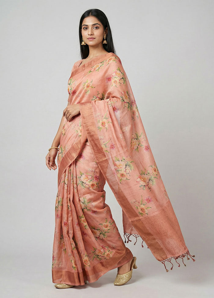 Pink Handloom Tussar Pure Silk Saree With Blouse Piece