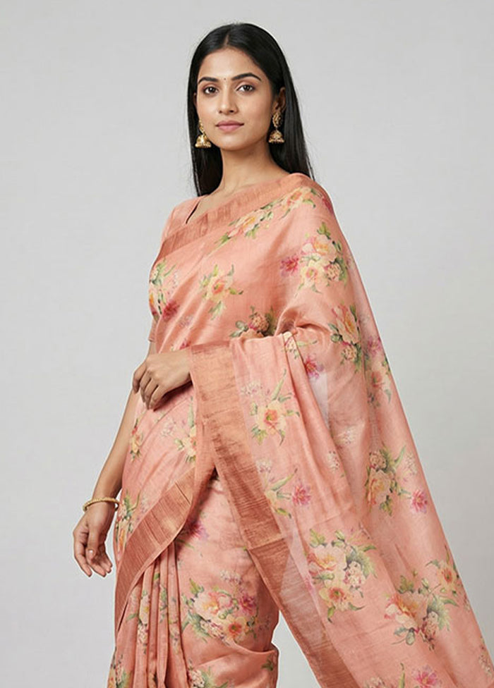 Pink Handloom Tussar Pure Silk Saree With Blouse Piece