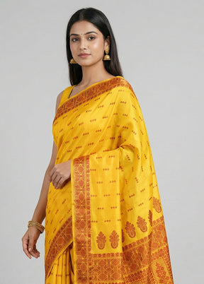 Yellow Handloom Assam Pure Silk Saree With Blouse Piece