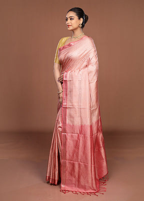 Pink Handloom Kanchipuram Pure Silk Saree With Blouse Piece