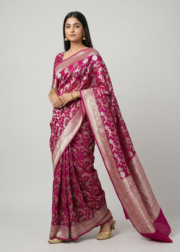 Pink Dupion Silk Saree With Blouse Piece