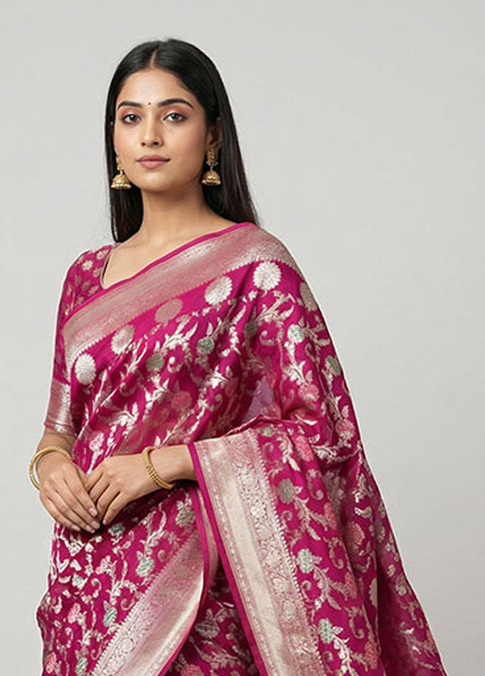 Pink Dupion Silk Saree With Blouse Piece