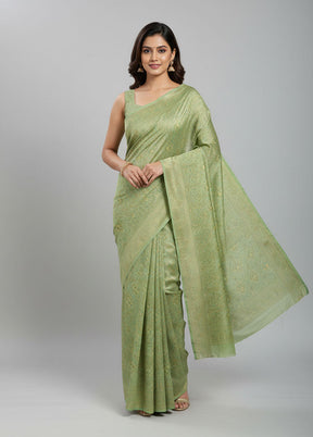 Green Jamewar Silk Saree With Blouse Piece