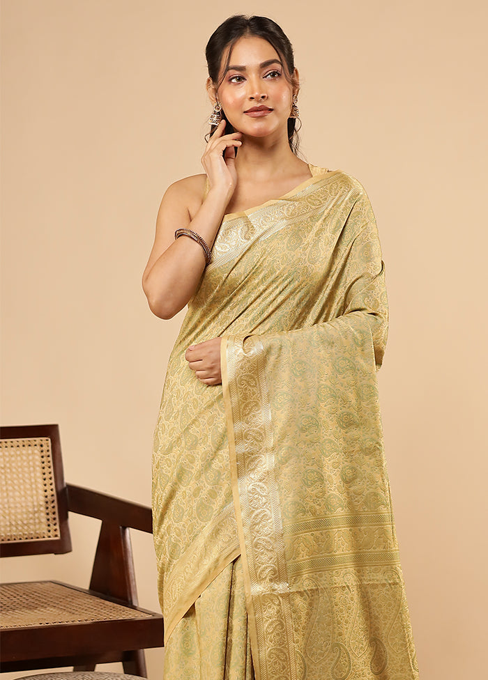 Cream Jamewar Silk Saree With Blouse Piece