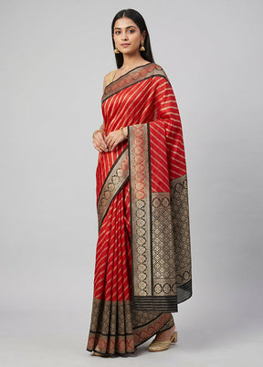 Red Dupion Silk Saree With Blouse Piece