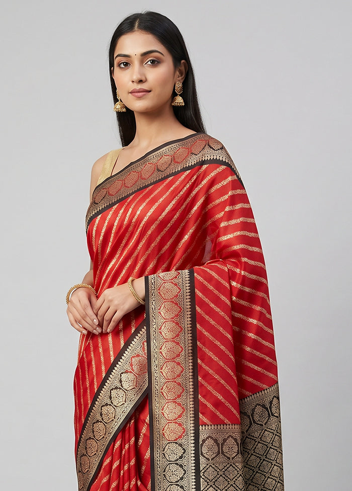 Red Dupion Silk Saree With Blouse Piece