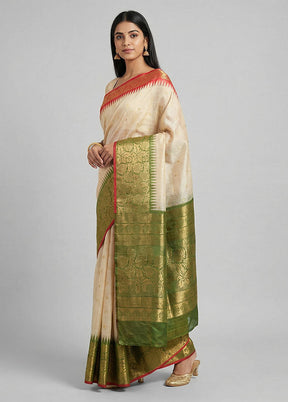 Cream Tussar Silk Saree With Blouse Piece