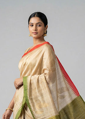 Cream Tussar Silk Saree With Blouse Piece