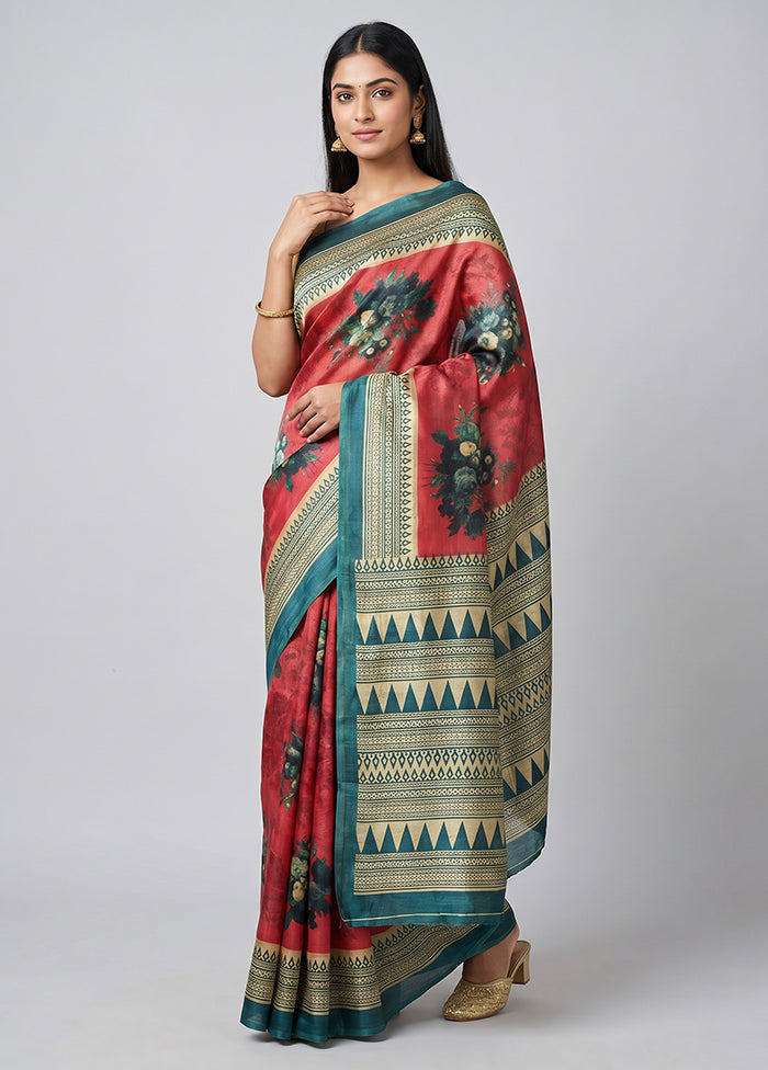 Pink Printed Silk Saree Without Blouse Piece