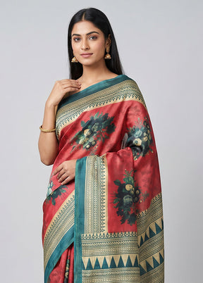 Pink Printed Silk Saree Without Blouse Piece